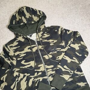 True‎ Religion Womens Camo Full Zip Up Cropped Hoodie Green Jacket Size Large Lg